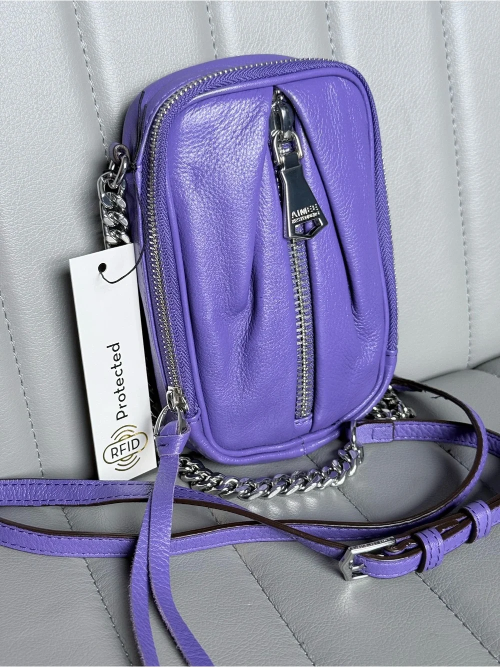 Aimee Kestenberg Purple Leather Crossbody Phone Bag RFID Protected
